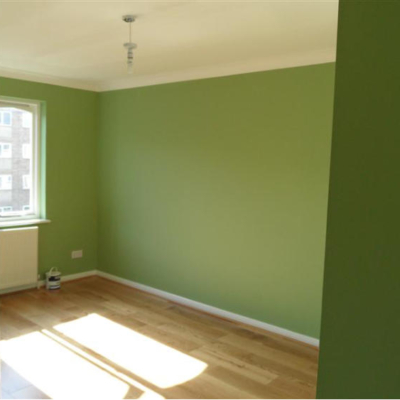 Green painted room. Decorated by MJ Harwood Painters & Decorators Leeds