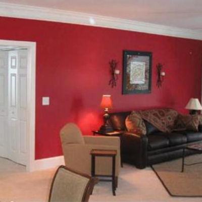 Red painted room, decorated by MJ Harwood.